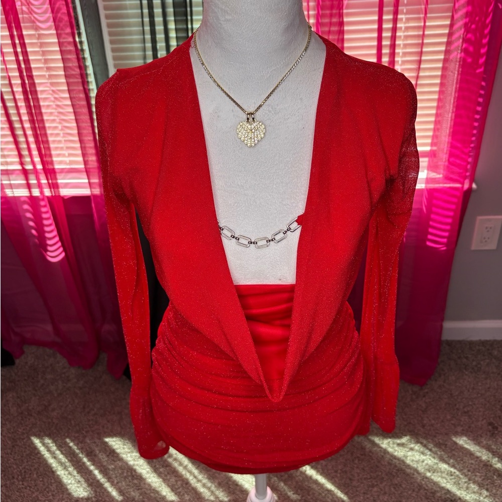 SHEIN Red Long Sleeve Dress